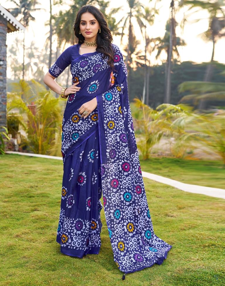 Ready to Wear Violet Cotton Printed Saree