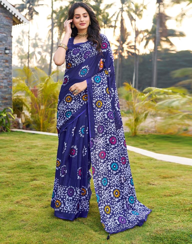 Ready to Wear Violet Cotton Printed Saree