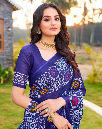 Ready to Wear Violet Cotton Printed Saree