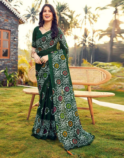 Ready to Wear Bottle Green Cotton Printed Saree