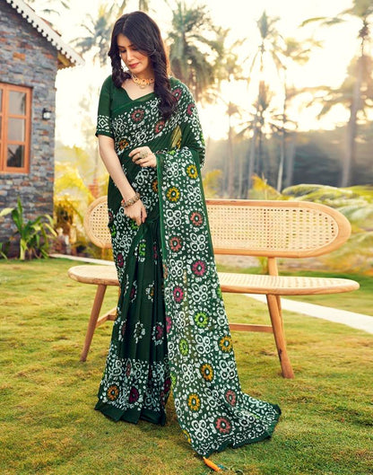 Ready to Wear Bottle Green Cotton Printed Saree