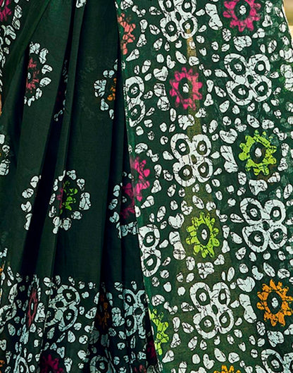 Ready to Wear Bottle Green Cotton Printed Saree