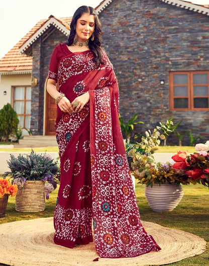 Ready to Wear Maroon Cotton Printed Saree