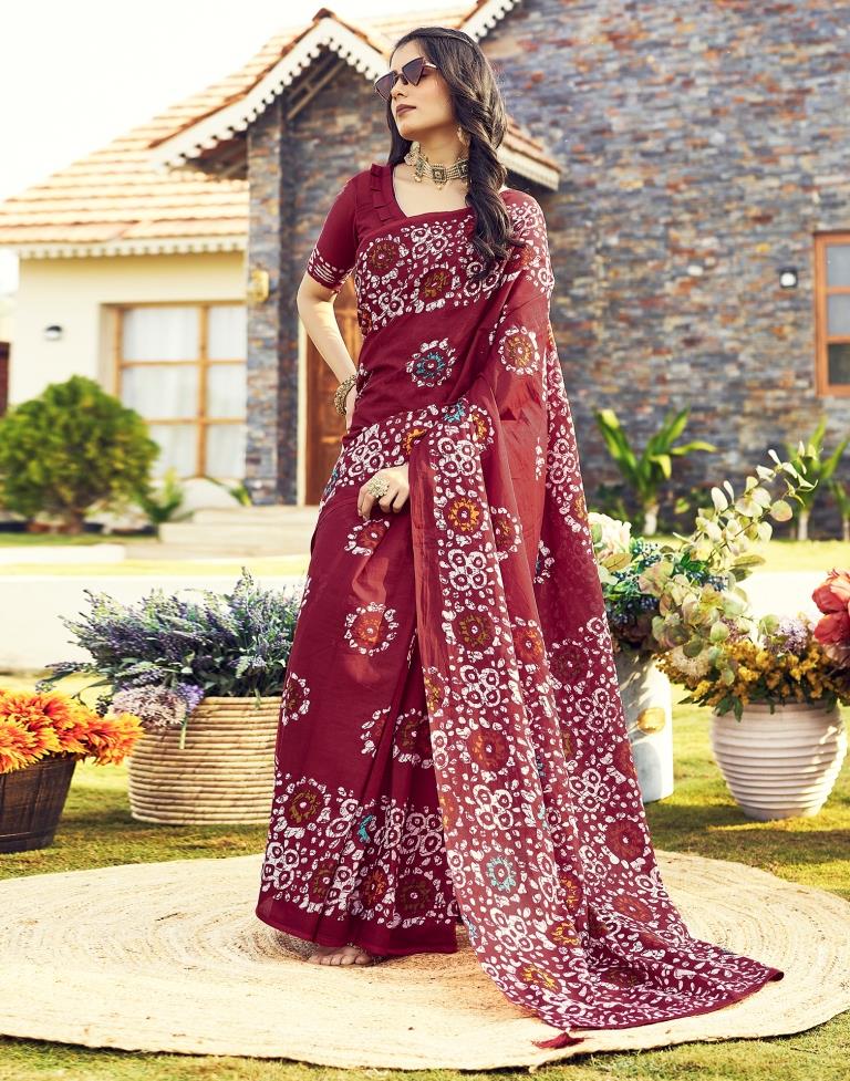 Ready to Wear Maroon Cotton Printed Saree