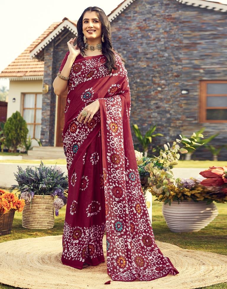 Ready to Wear Maroon Cotton Printed Saree