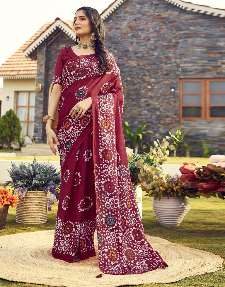 Ready to Wear Maroon Cotton Printed Saree