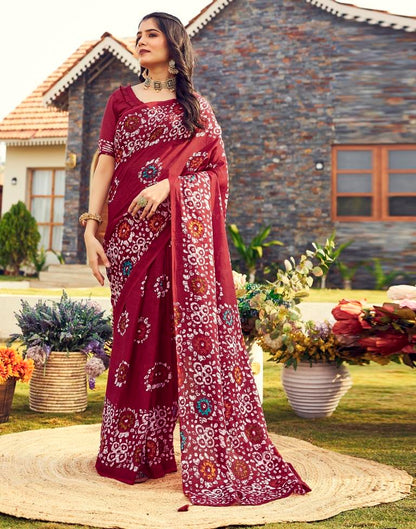 Ready to Wear Maroon Cotton Printed Saree