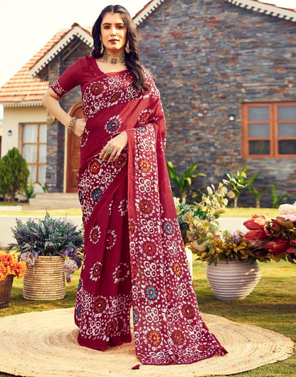 Ready to Wear Maroon Cotton Printed Saree