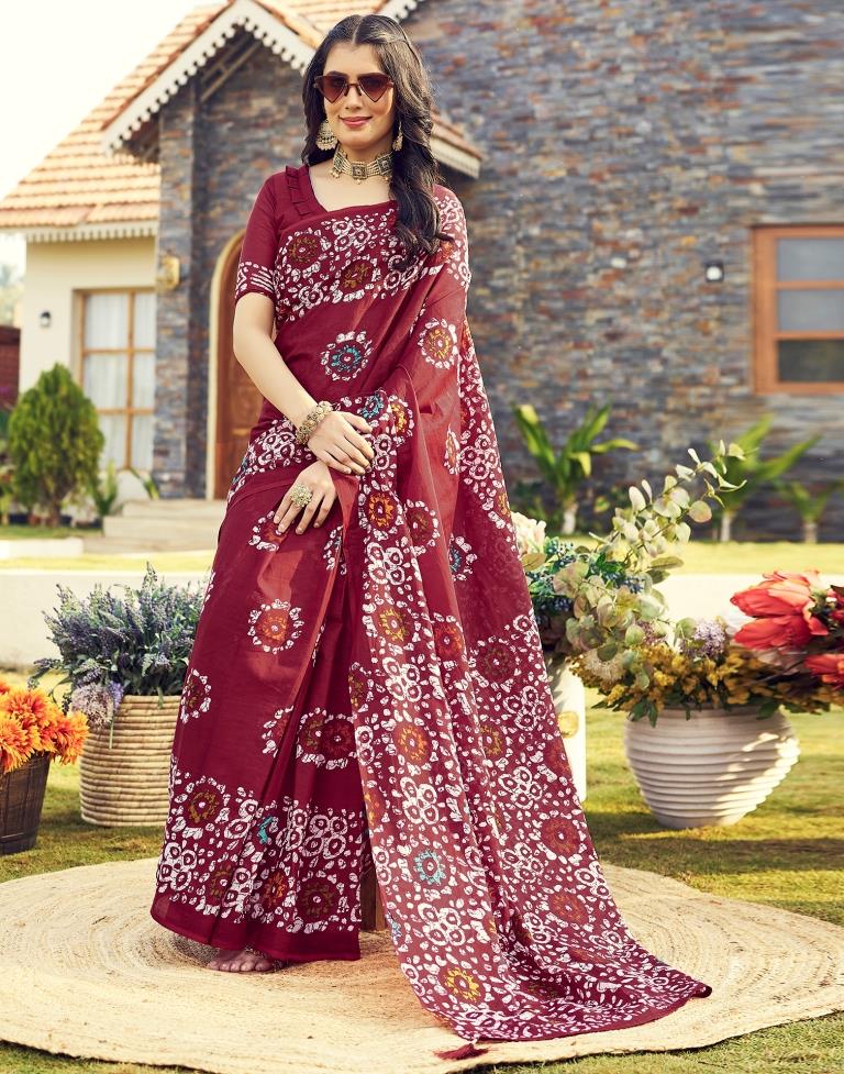 Ready to Wear Maroon Cotton Printed Saree