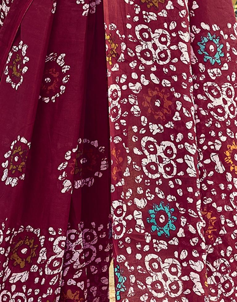 Ready to Wear Maroon Cotton Printed Saree