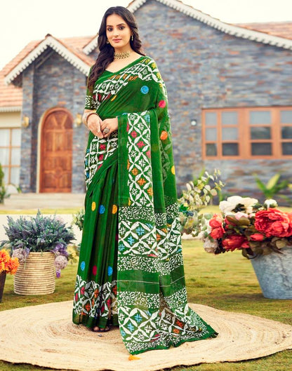 Ready to Wear Mehandi Green Cotton Printed Saree