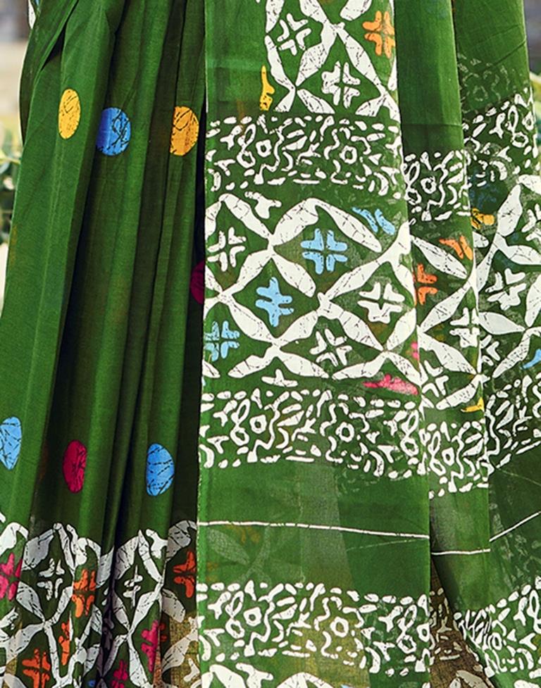 Ready to Wear Mehandi Green Cotton Printed Saree