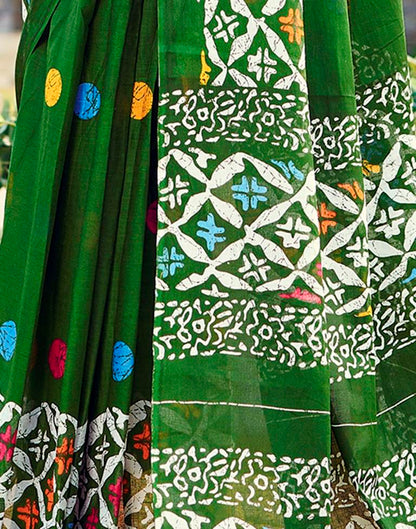 Ready to Wear Mehandi Green Cotton Printed Saree