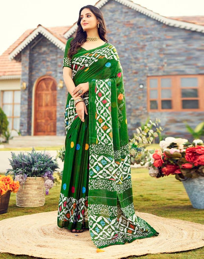 Ready to Wear Mehandi Green Cotton Printed Saree