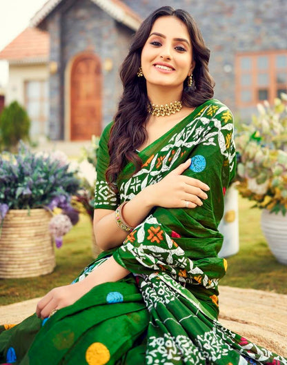 Ready to Wear Mehandi Green Cotton Printed Saree