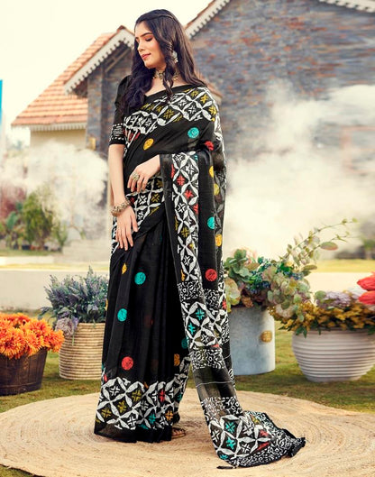 Ready to Wear Black Cotton Printed Saree