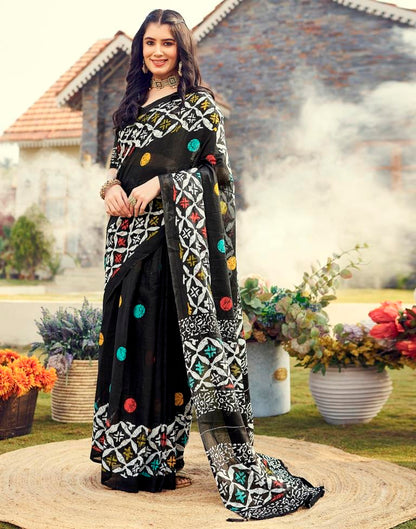 Ready to Wear Black Cotton Printed Saree