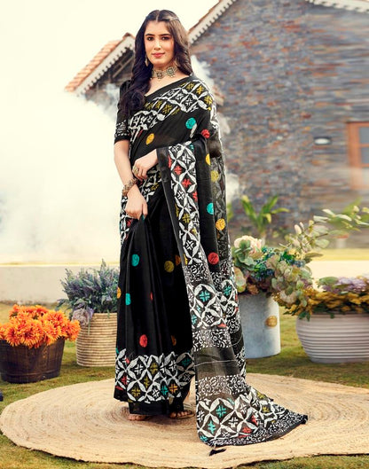 Ready to Wear Black Cotton Printed Saree