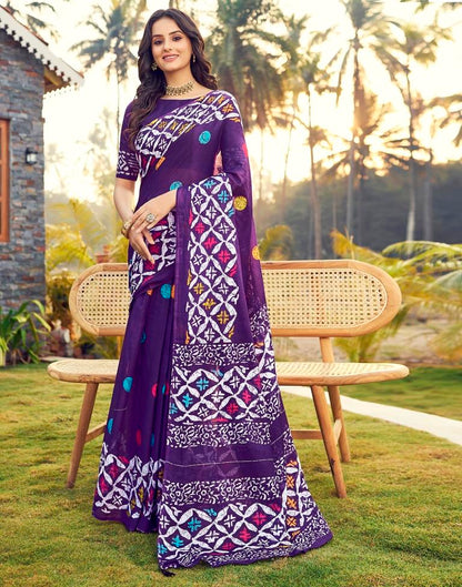 Ready to Wear Dark Purple Cotton Printed Saree