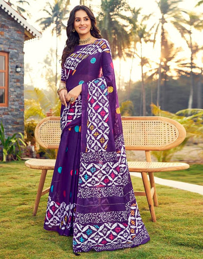 Ready to Wear Dark Purple Cotton Printed Saree