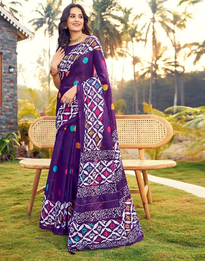 Ready to Wear Dark Purple Cotton Printed Saree