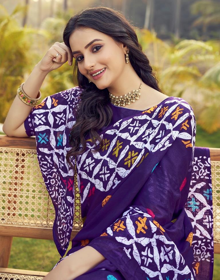 Ready to Wear Dark Purple Cotton Printed Saree