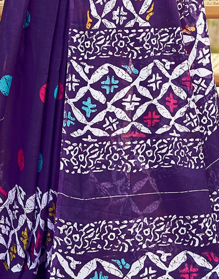 Ready to Wear Dark Purple Cotton Printed Saree