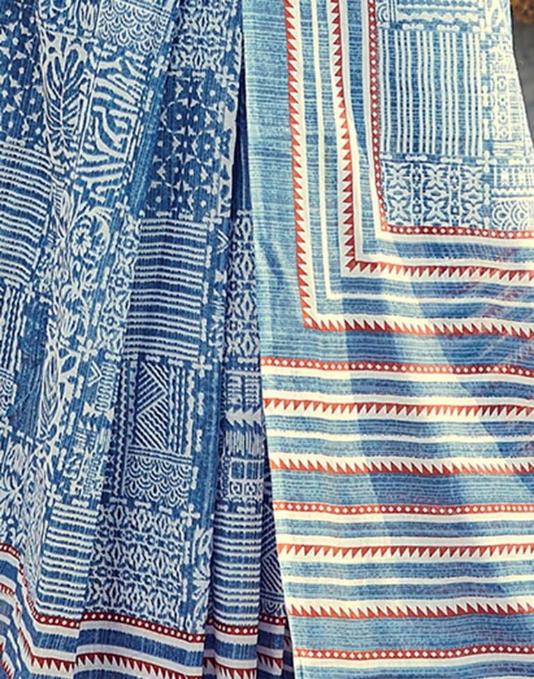 Ready to Wear Blue Cotton Printed Saree