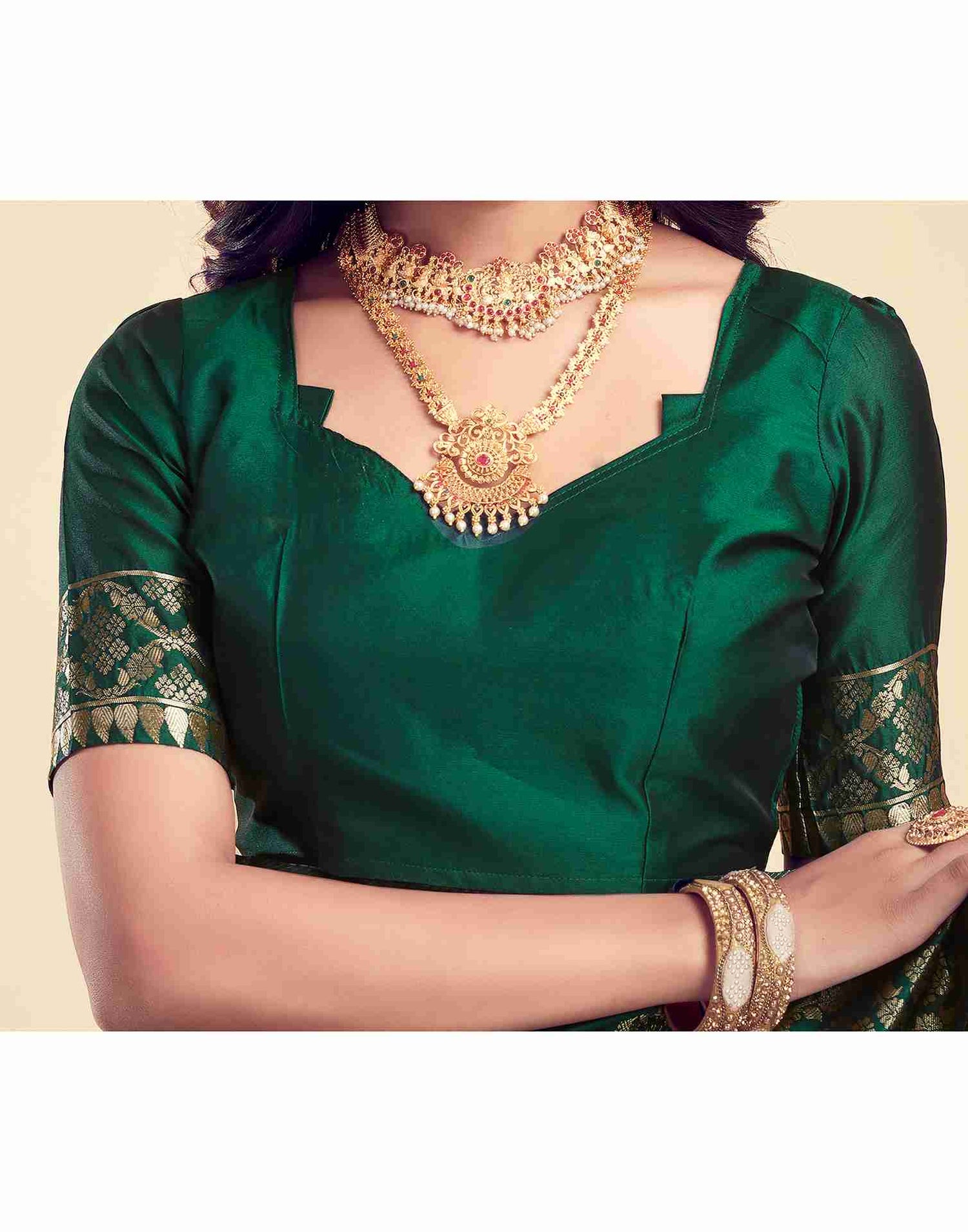 Dark Green Silk Woven Saree