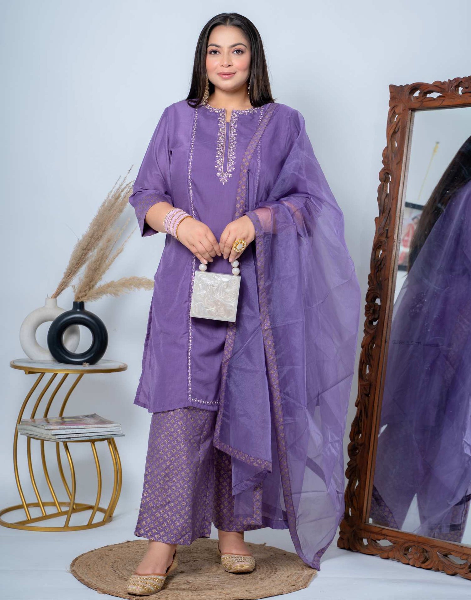 Pastel Purple Kurti With Pant And Dupatta | Leemboodi