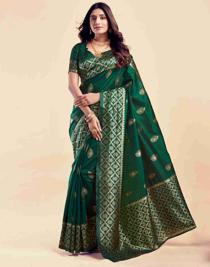 Dark Green Silk Woven Saree