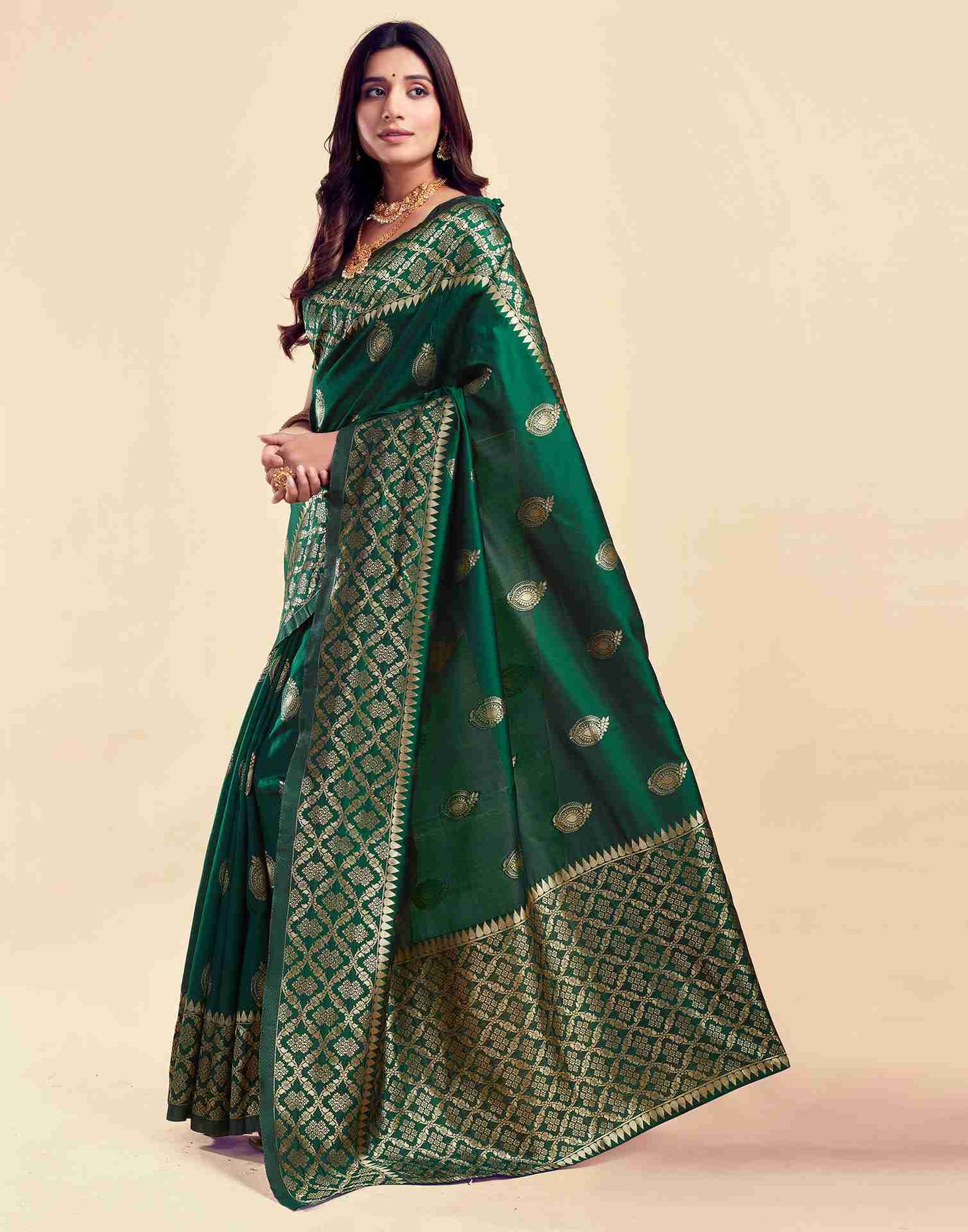 Dark Green Silk Woven Saree