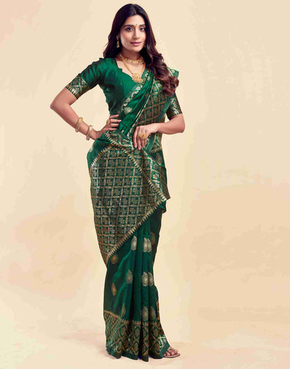 Dark Green Silk Woven Saree