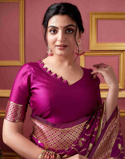 Dark Magenta Floral Banarasi Silk Saree