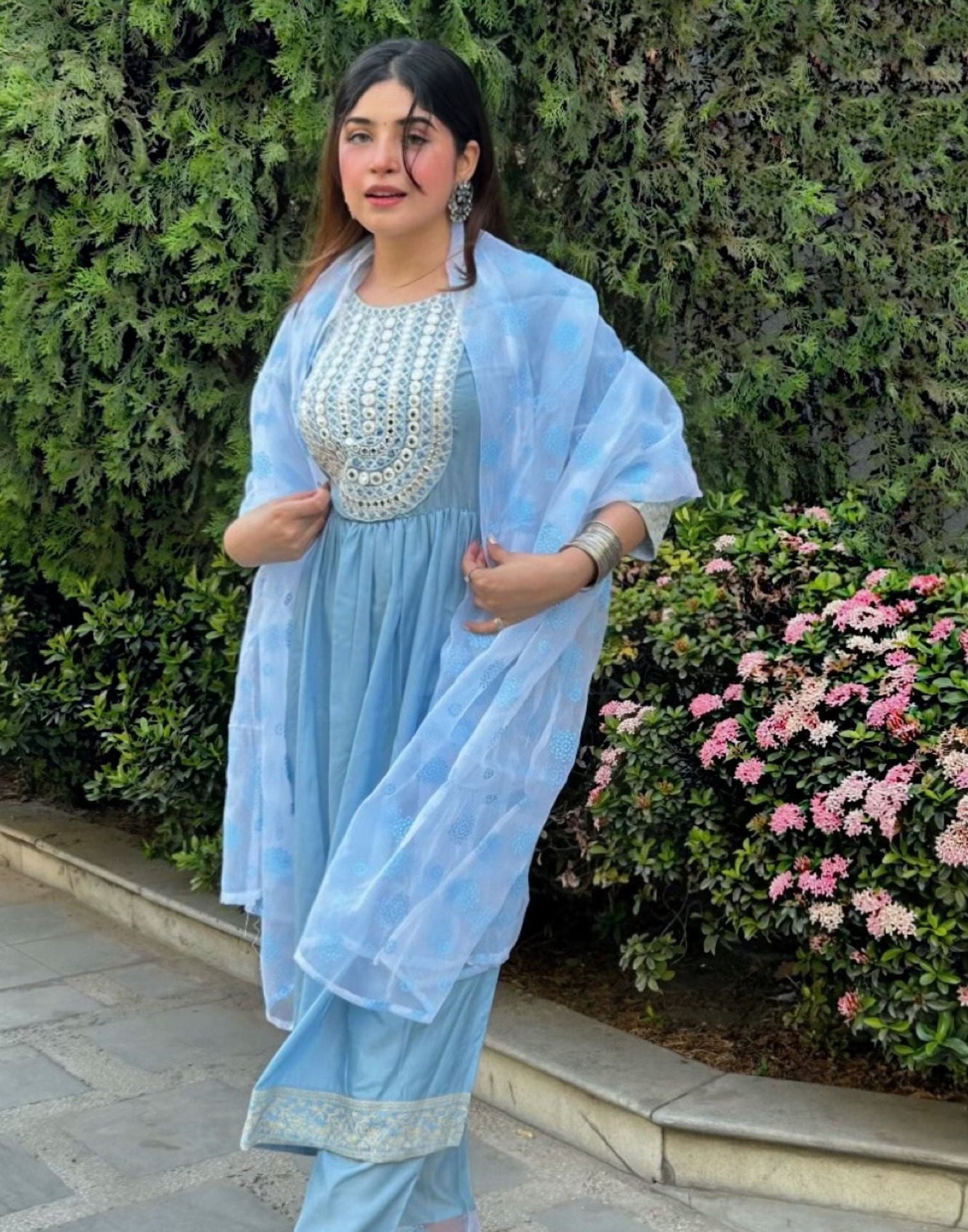 Light Blue Kurti With Pant And Dupatta | Leemboodi