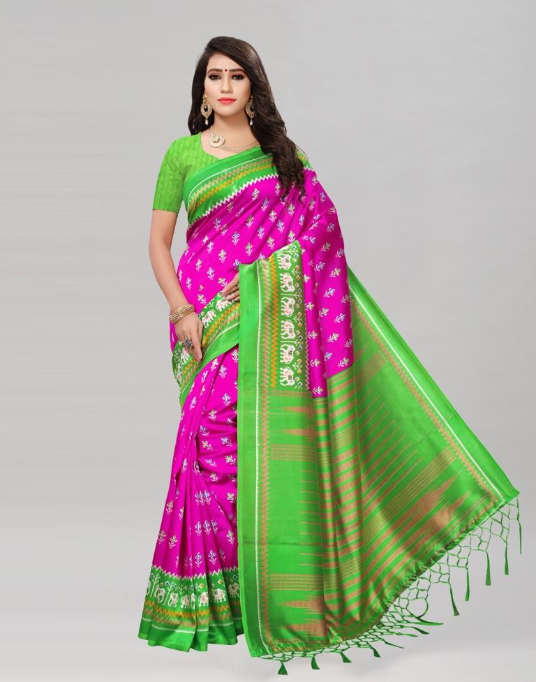 Pink Coloured Poly Silk Printed Saree | Sudathi