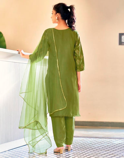 Green Printed Cotton Straight Kurta Set with Dupatta