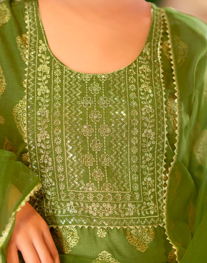 Green Printed Cotton Straight Kurta Set with Dupatta