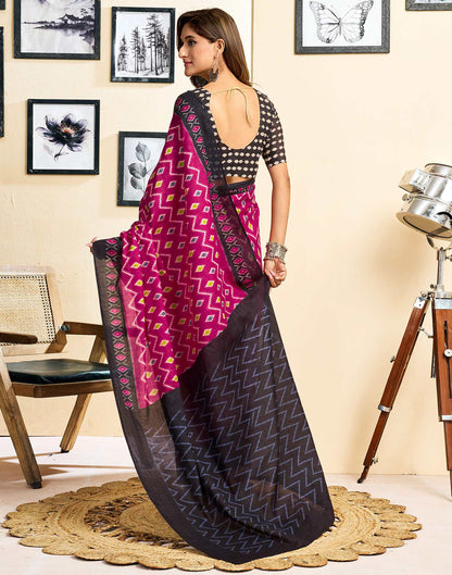 Ready To Wear Magenta Cotton Ikkat Printed Saree