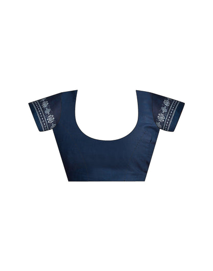 Ready To Wear Blue Cotton Printed Saree With Pocket