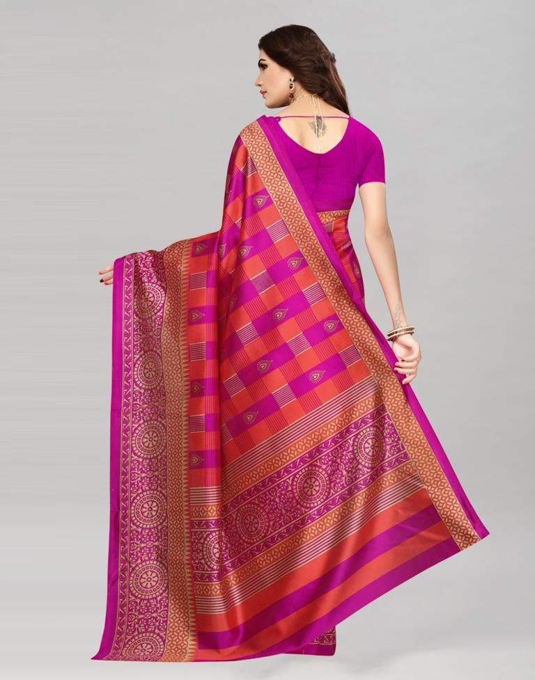 Peach Coloured Poly Silk Printed Saree | Sudathi