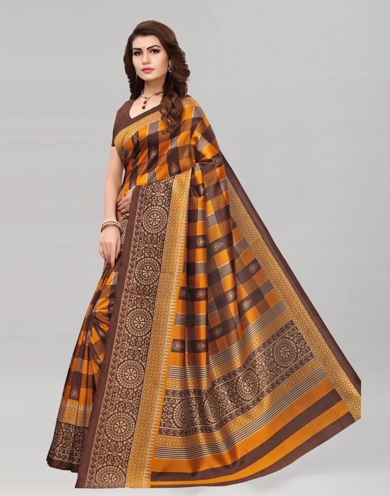 Yellow Coloured Poly Silk Printed Saree | Sudathi