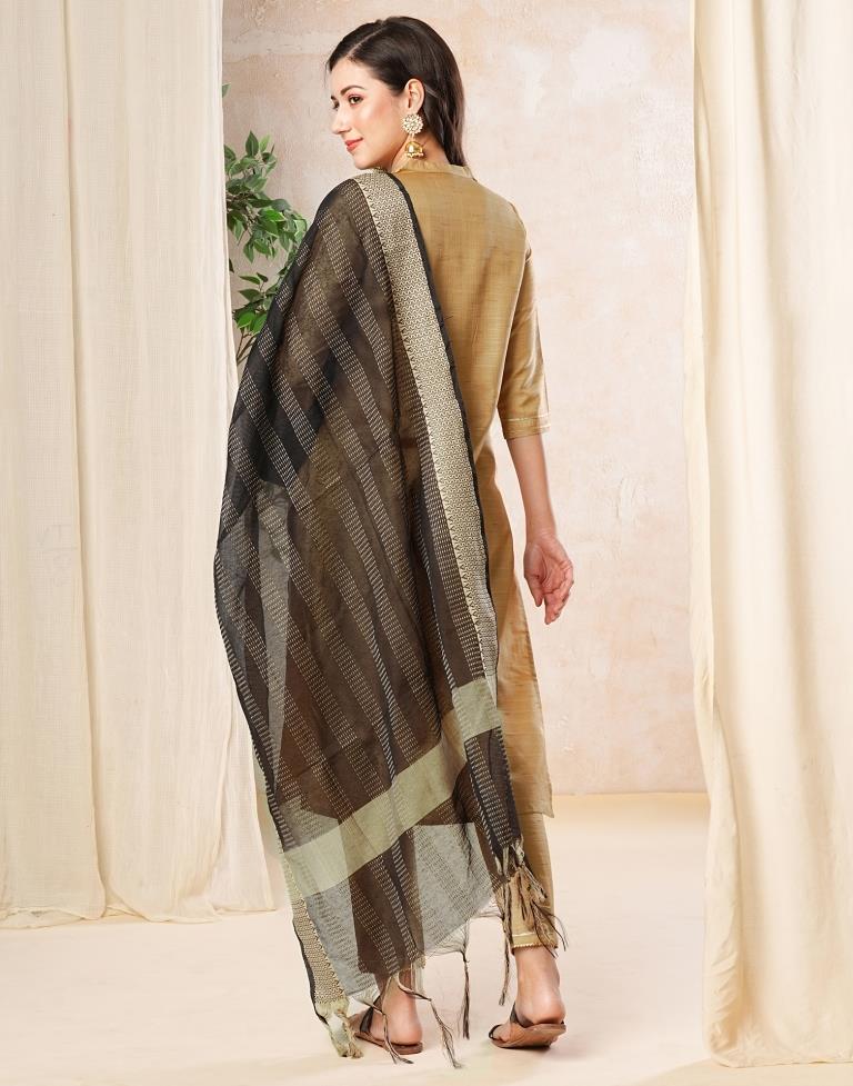 Beige Plain Silk Straight Kurta With Pant And Dupatta