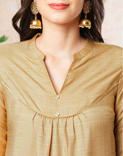 Beige Plain Silk Straight Kurta With Pant And Dupatta