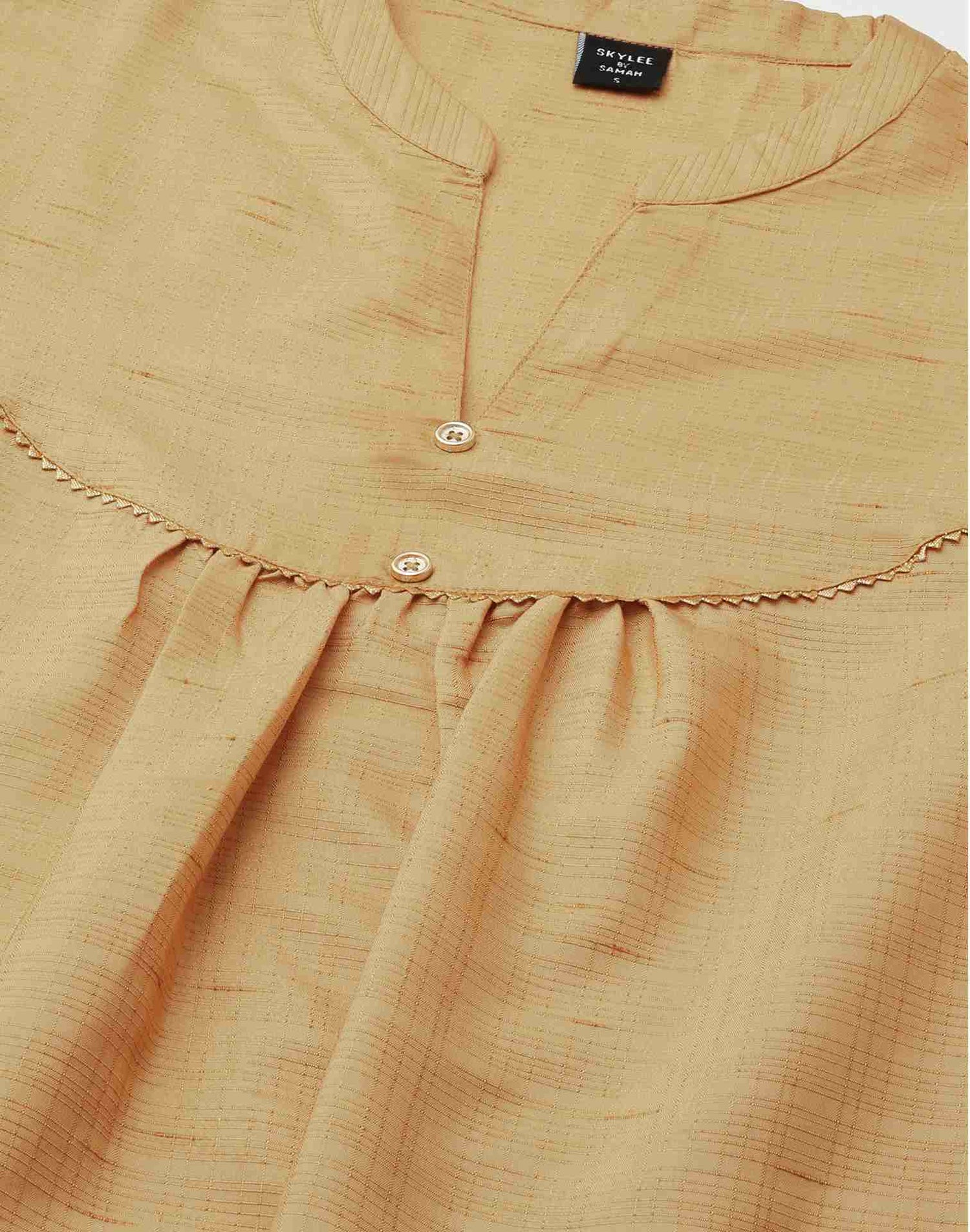 Beige Plain Silk Straight Kurta With Pant And Dupatta