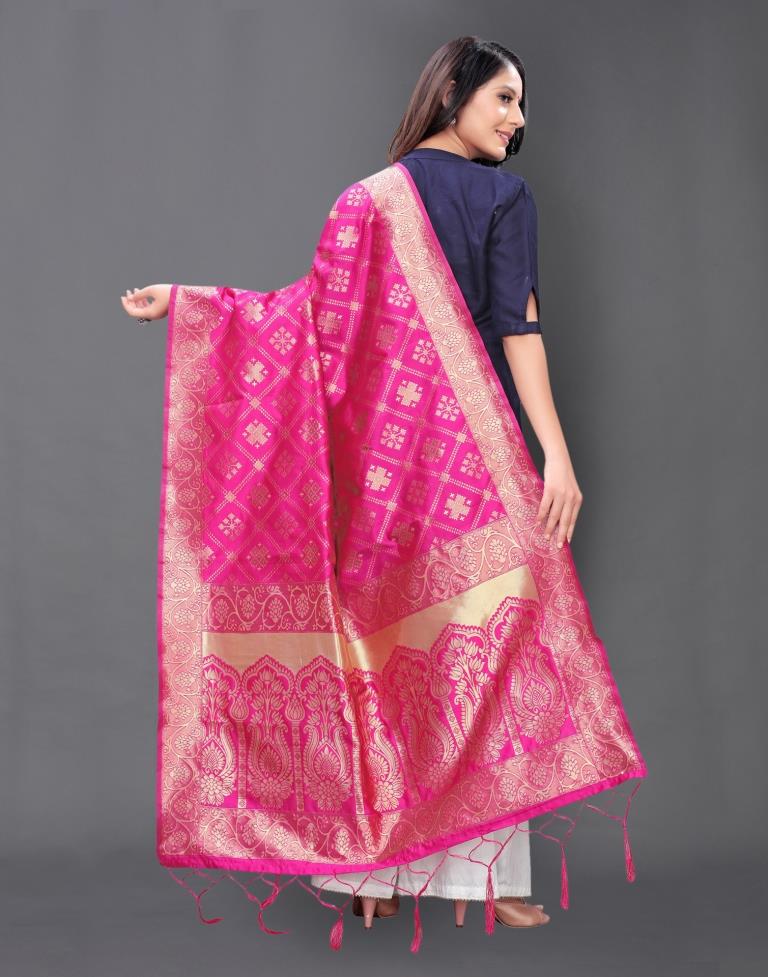 Rust Pink Coloured Poly Silk Jacquard Dupatta | Sudathi