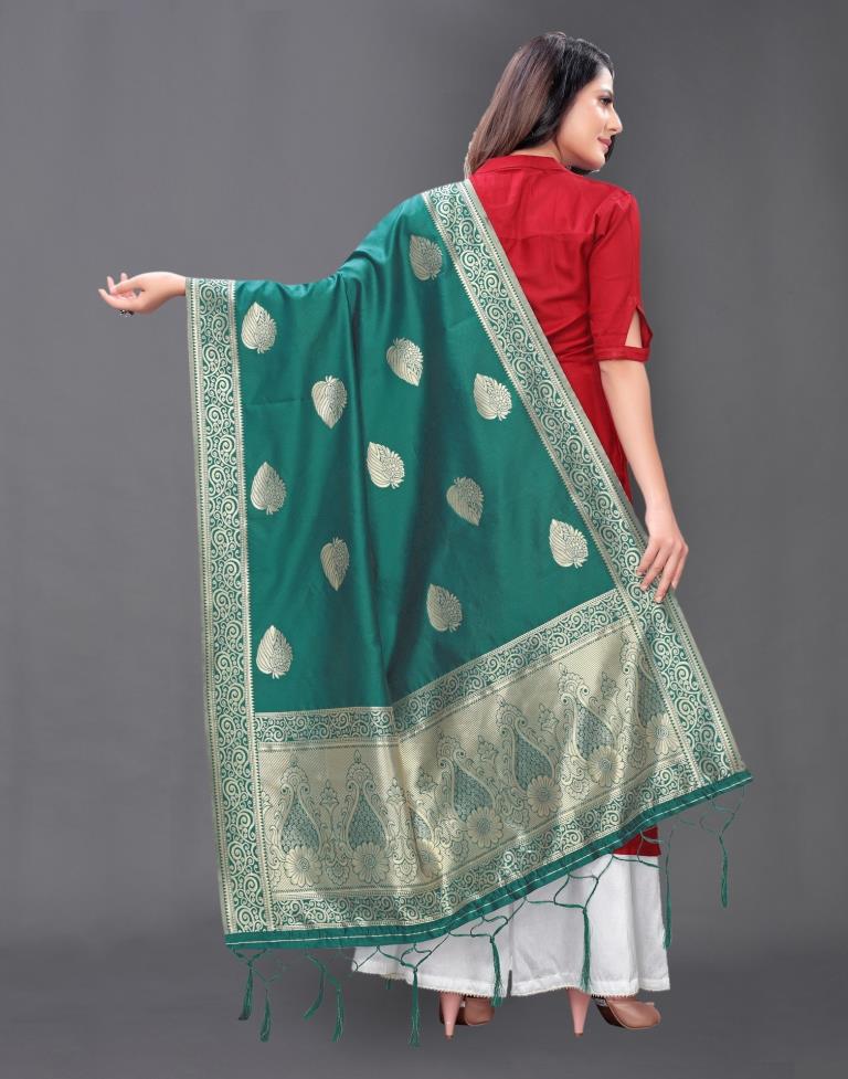 Splendiferous Teal Green Coloured Poly Silk Jacquard Dupatta | Sudathi
