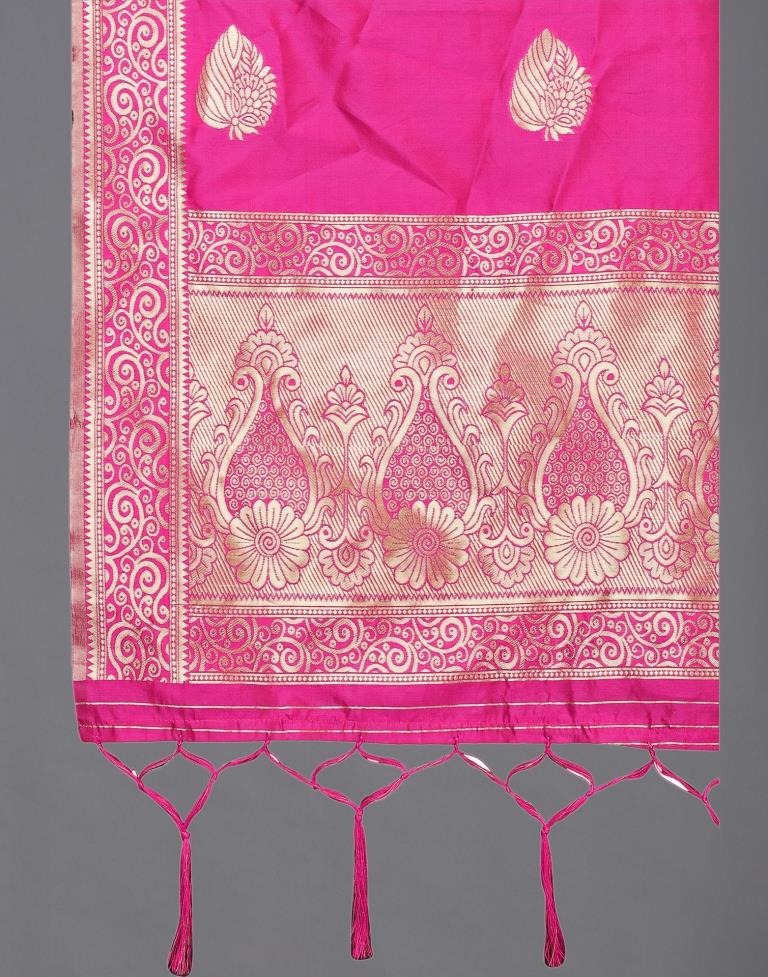 Voguish Pink Coloured Poly Silk Jacquard Dupatta | Sudathi