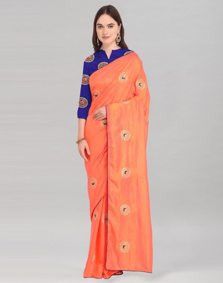 Orange Coloured Poly Silk Embroidered Partywear Saree | Sudathi