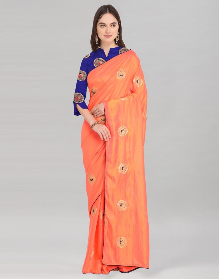 Orange Coloured Poly Silk Embroidered Partywear Saree | Sudathi